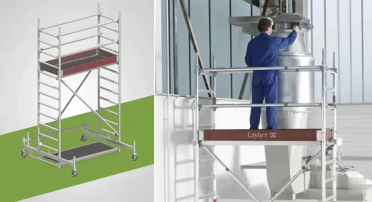 Torre Layher UniLigero: vista técnica y uso en instalación industrial